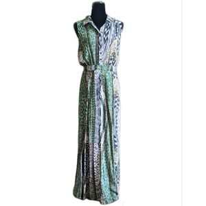 Anthropologie Maeve Mixed Print Silk Sleeveless Maxi Dress Women's Large